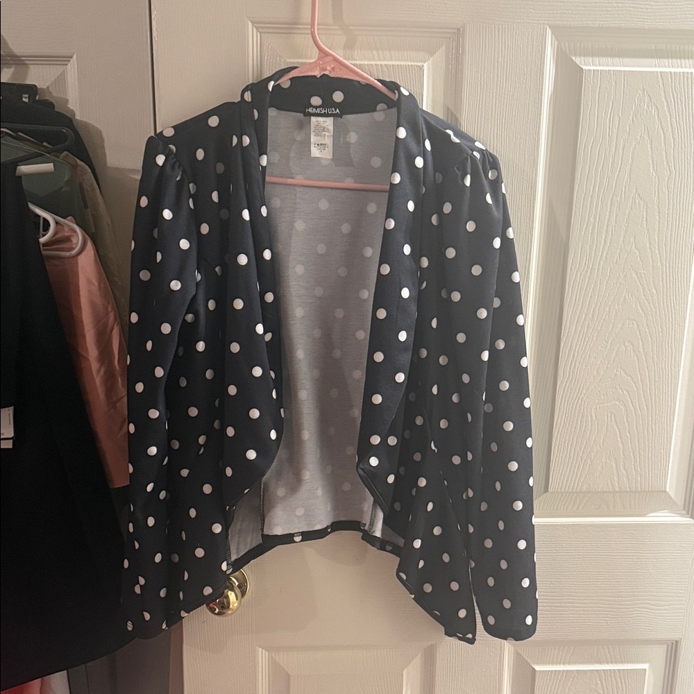 Polka Dot Open-Front Blazer Jacket - Black/White